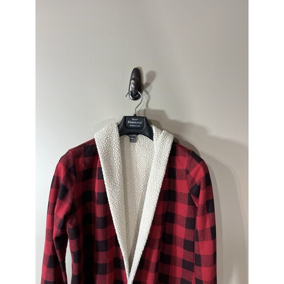Eddie Bauer Womens Small Red Buffalo Check Camp Fleece Sherpa Cardigan Medium - Picture 2 of 13